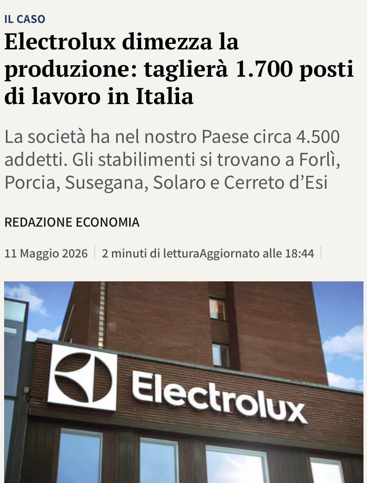 Al momento stai visualizzando ESUBERI ELETTROLUX